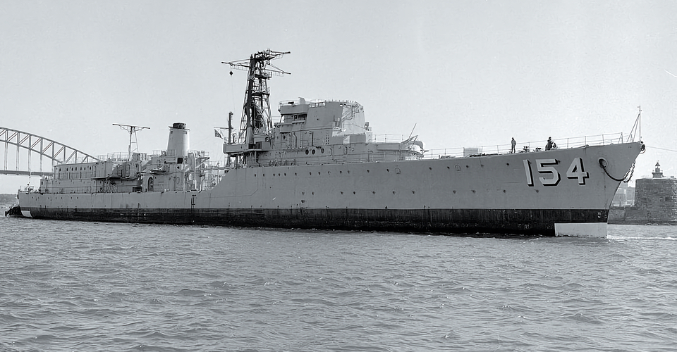 HMAS Duchess with two breakers, 9th July 1980.