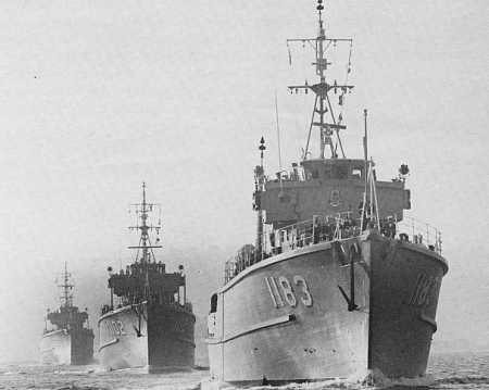 Three ships of the Squadron (r to l) Ibis (1183), Snipe (1102), Curlew (1121) (Photo: Graeme Andrews Collection)