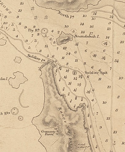 British Admiralty Australia - East Coast New South Wales – Port Stephens by Commander F.W. Sidney R.N. 1866 State Library of New South Wales. Although the map was drawn after Cromarty’s death, it shows the presumably original boundaries of Ronaldsha, together with three buildings. These may have included the dwelling and the store from which Cromarty’s wife Cecilia was said to sell supplies to ships’ crews, passers-by and aborigines.