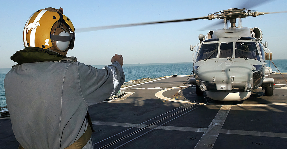 Helicopter on flight deck