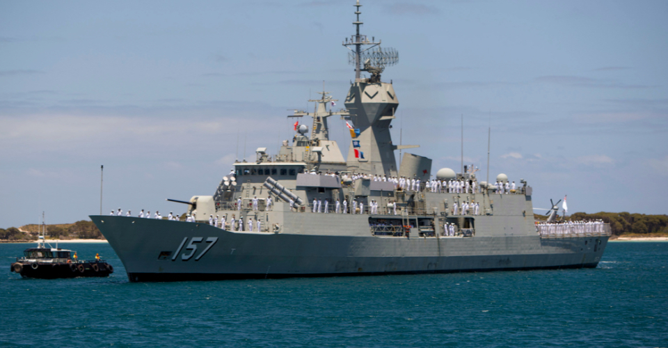 HMAS Perth sails into Fleet Base West, Rockingham.