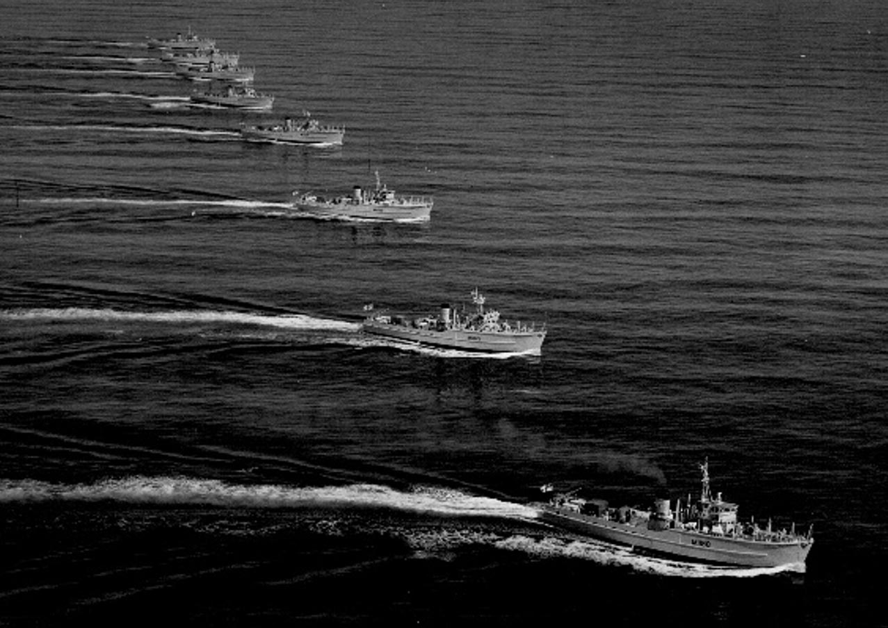 108th Minesweeping Squadron conducting manoeuvres in the Mediterranean 1960-61. Stubbington is 4th from bottom in photograph at right.