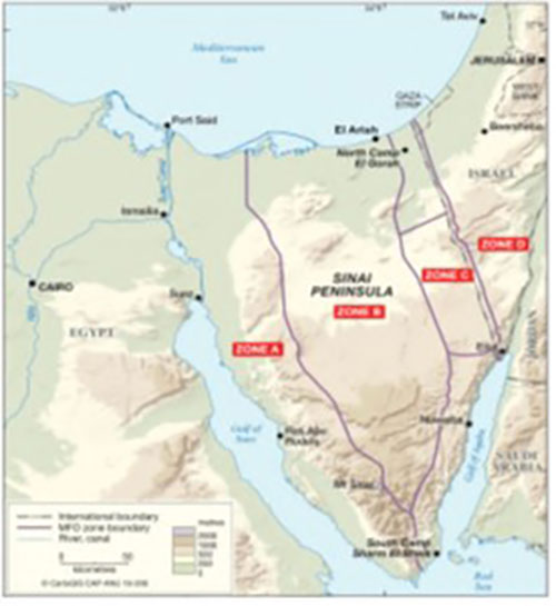Map showing the operating area for the MFO in the Sinai