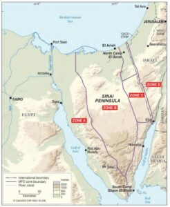 Map showing the operating area for the MFO in the Sinai