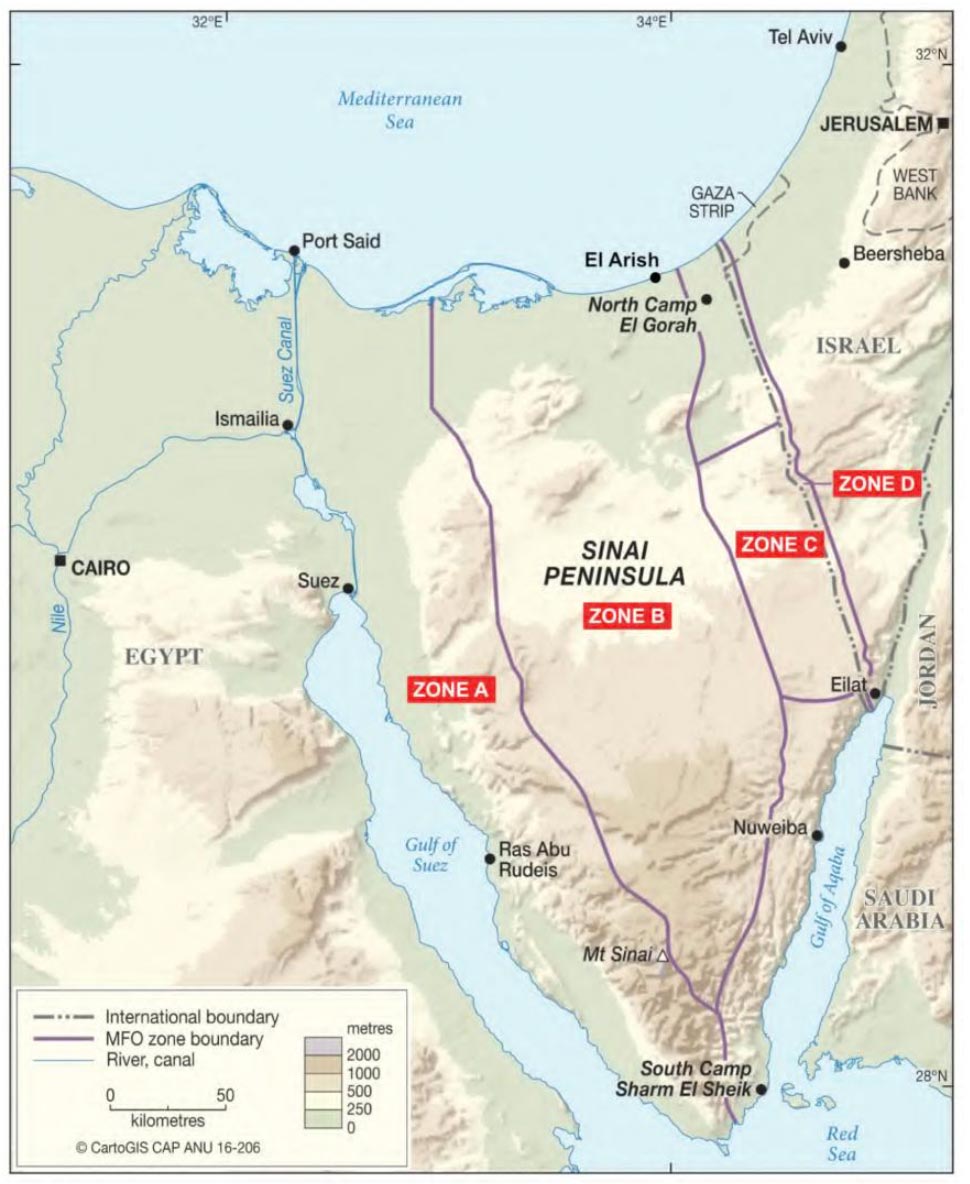 Map showing the operating area for the MFO in the Sinai