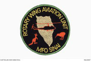One of the two unit patches worn by RAN personnel when operating with the Australian/New Zealand Rotary Wing Aviation Unit (RWAU) in the Sinai.