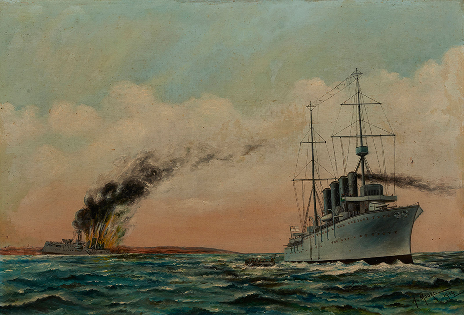 The Sinking of the German Cruiser Emden by HMAS Sydney 9th Nov 1914 by Anthony J Moore