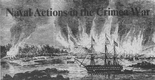 A British frigate stands off the burning port of Hango. Landing parties are already ashore and enemy vessels alongside are silent. The illustration appeared in the November, 1854, edition of the London Illustrated News.