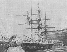 Stern view of "CALLIOPE" in position over the blocks. (Photo RNZN)