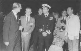 His Excellency, the Prince Philip, arrives for the unveiling of the HMAS PARRAMATTA Memorial at Garden Island. L to R: Prince Philip, Mr Lew Lind and Rear Admiral N.R. Berlyn, AO, RAN.