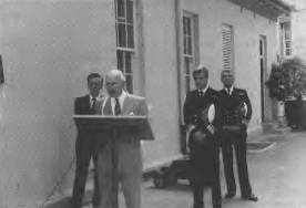 Admiral Sir Victor Smith, AC, KCMG, CB, DSC officially opens the Garden Island Museum L to R: Mr Lew Lind, Admiral Sir Victor Smith, Rear Admiral N.R. Berlyn and Rear Admiral David Martin'