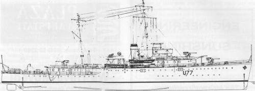 HMAS YARRA, September, 1940: profile. (P. Webb)