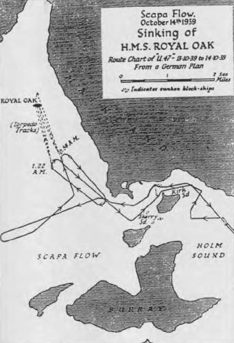 Sinking of HMS ROYAL OAK: Scapa Flow 14 October 1939 Route Chart 11:47 to 14:10:39