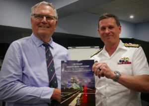 David Michael, President NHSA with Rear Admiral Mark Hammond, Fleet Commander at NHSA Book Launch 5 November 2021