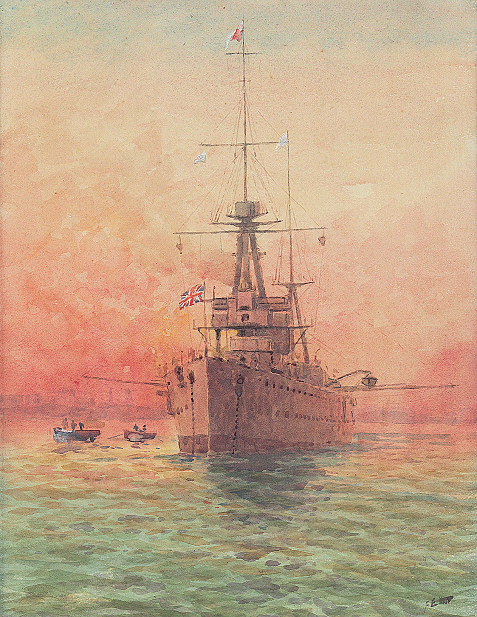 HMAS Australia (l) in Farm Cove by Frederick Elliott (1864-1949)