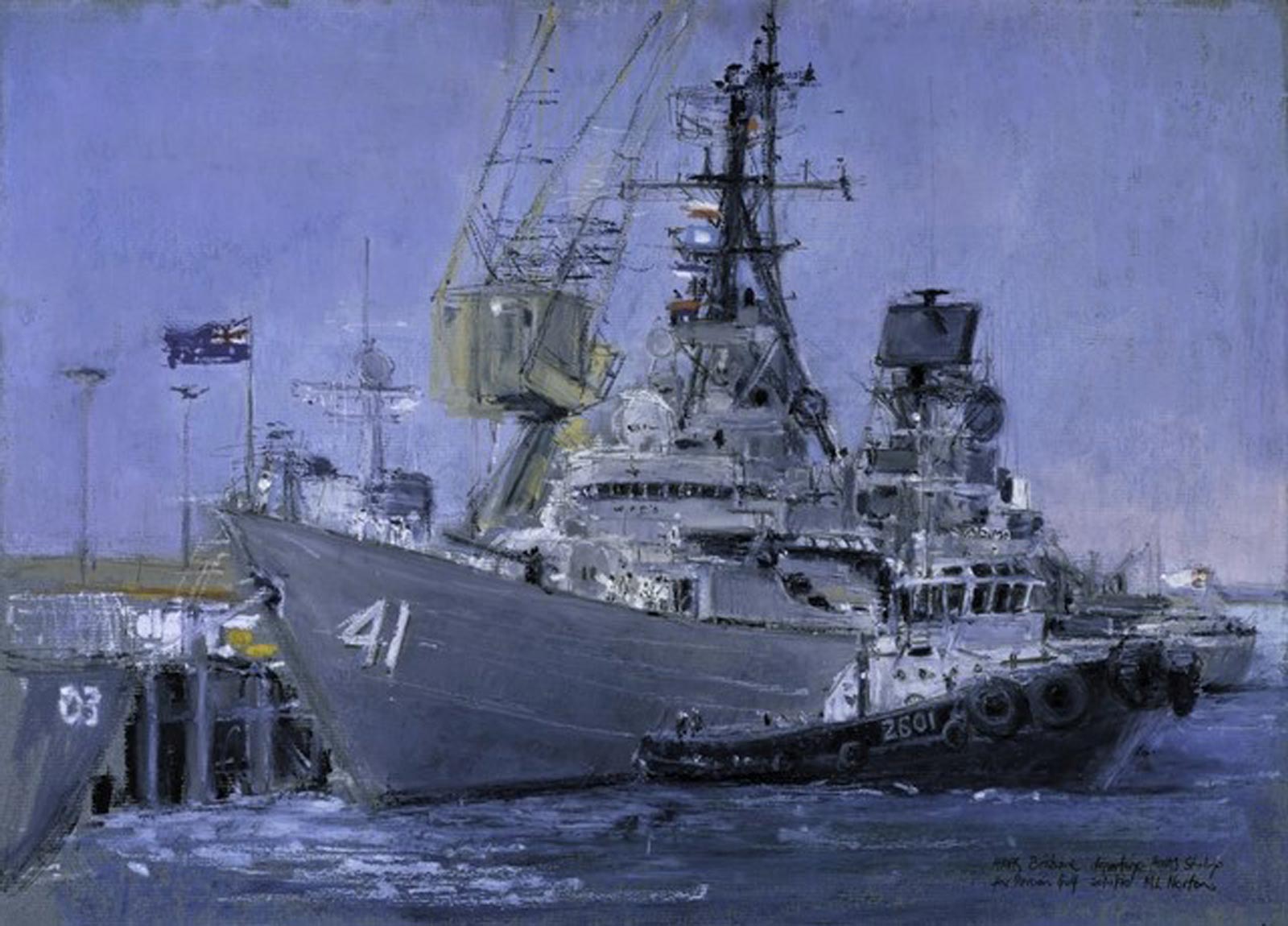 HMAS Brisbane departing HMAS Stirling, WA, 20/11/90, for the Gulf by Lynne Norton