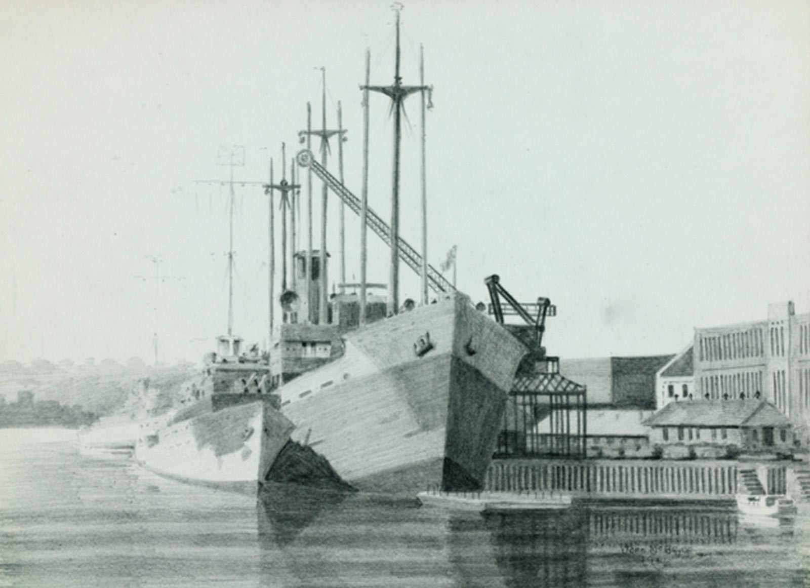 HMAS Bungaree being returned to its pre-war configuration at Garden Island, Sydney by John McBryde