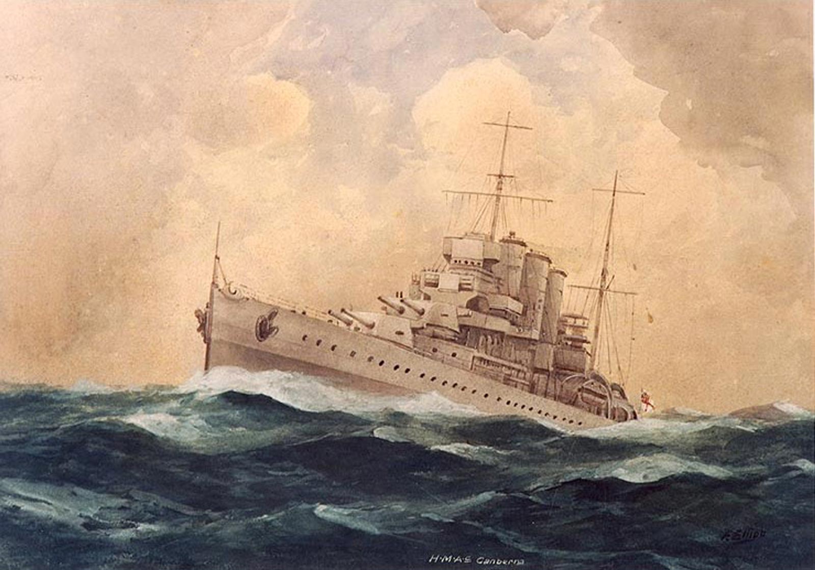 HMAS Canberra (l) by Frederick Elliott