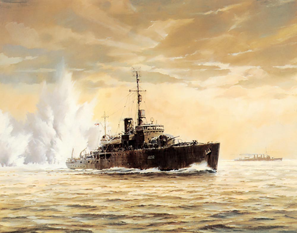 HMAS Deloraine presses home her attack on Japanese fleet submarine I-124 by Phil Belbin