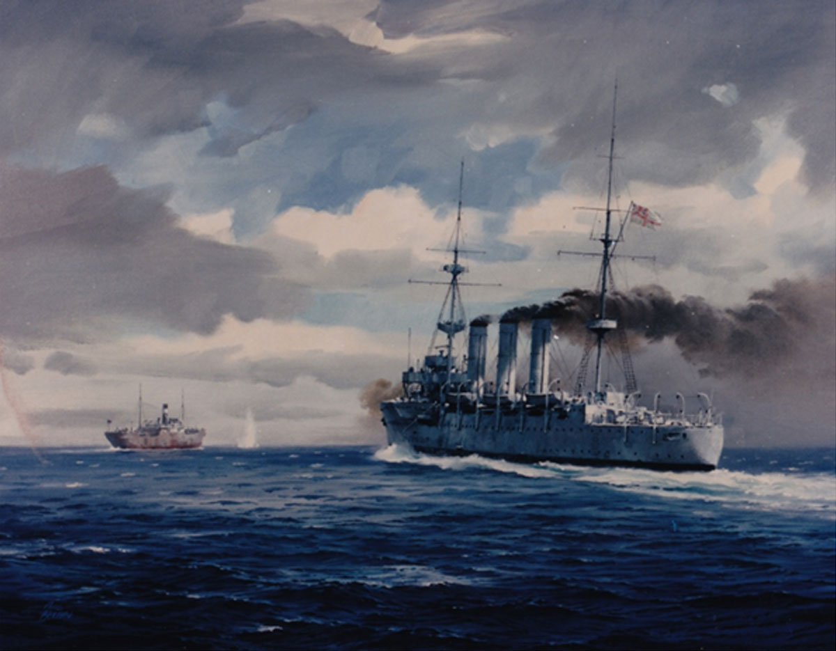 HMAS Encounter capturing Zambezi in August 1914 by Phil Belbin