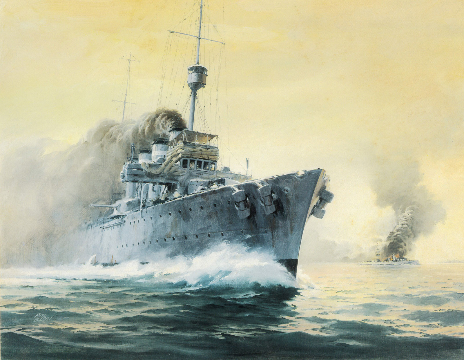 The sea battle between HMAS Sydney and the German cruiser Emden, 9 November 1914 by Phil Belbin