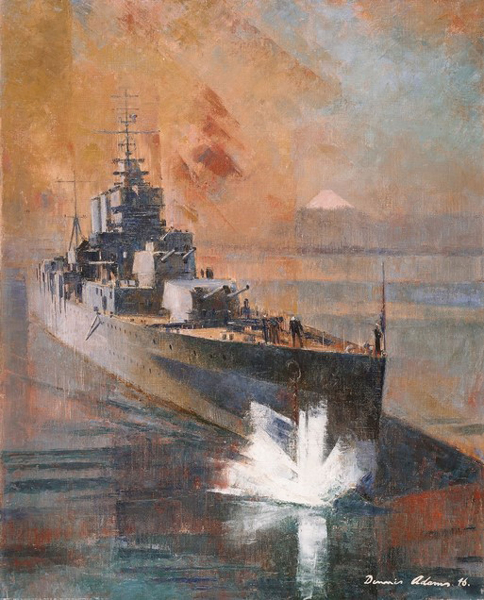 HMAS Shropshire drops anchor in Tokyo Bay by Dennis Adams