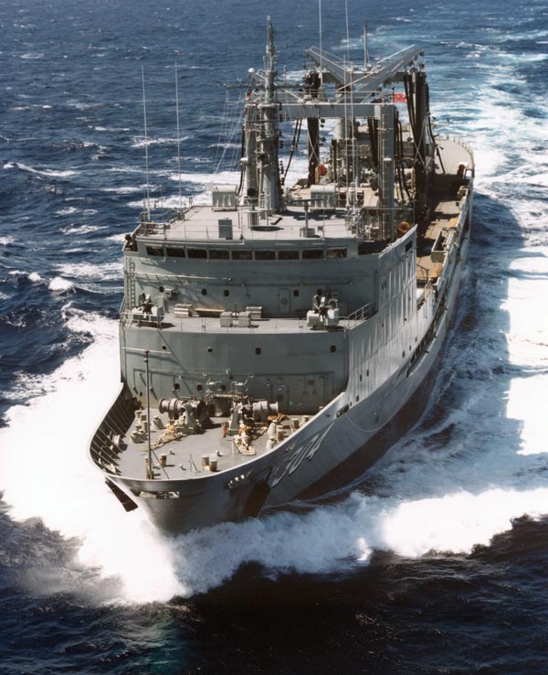 HMAS Success at full power during sea trials in 1985