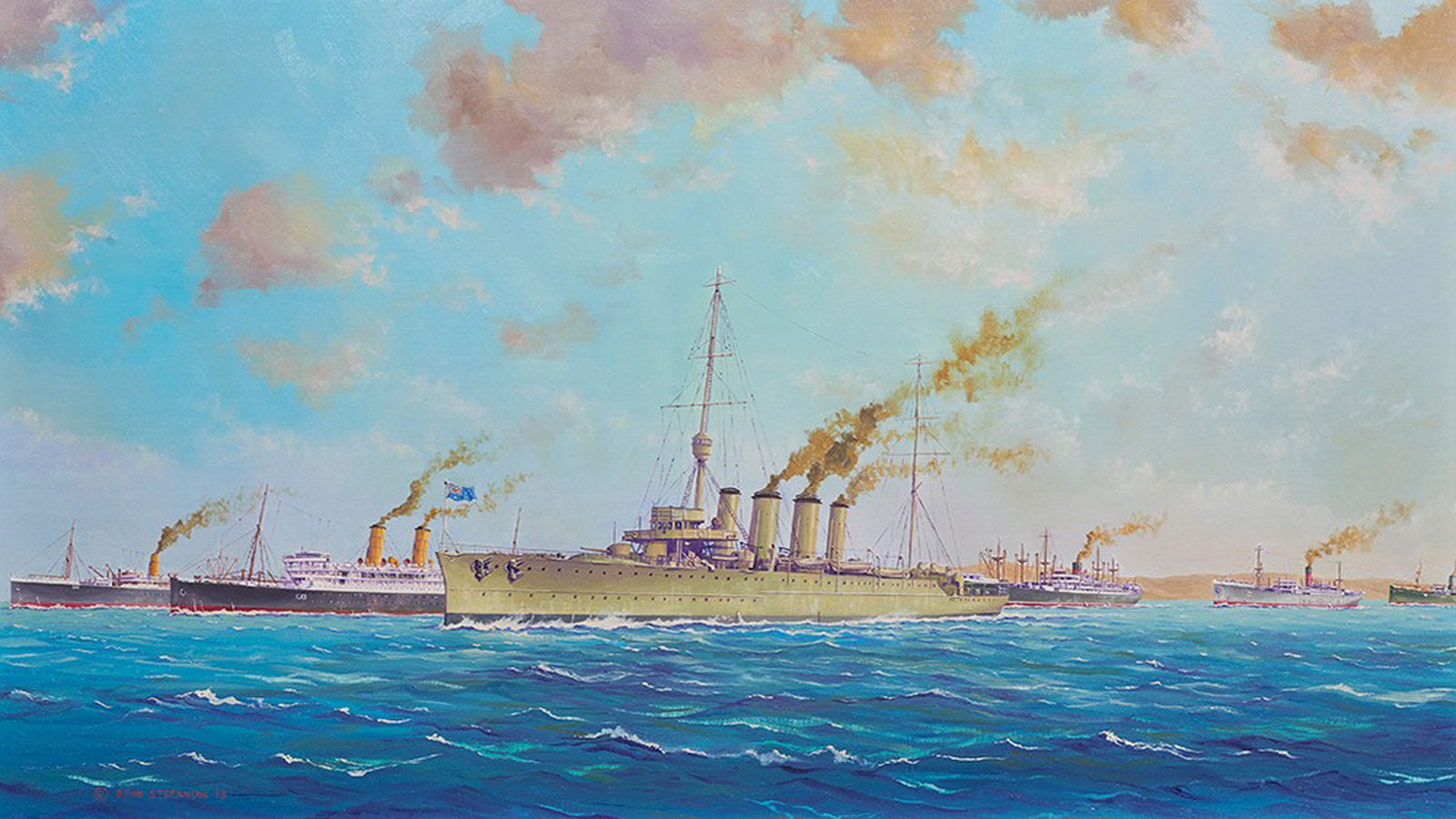 HMAS Sydney departing Albany in Escort of Convoy on 1 November 1914 by Stan Stefaniak.