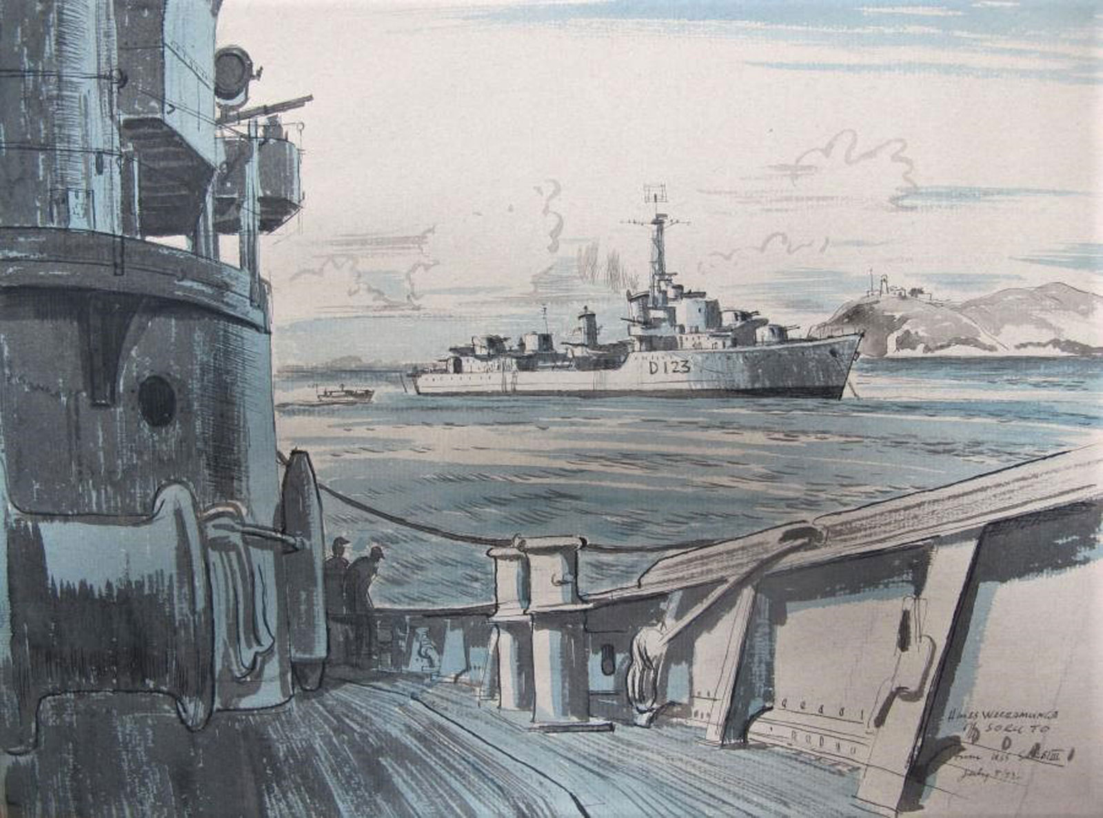 HMAS Warramunga off Sok To seen from USS Sarsi III by Frank Norton