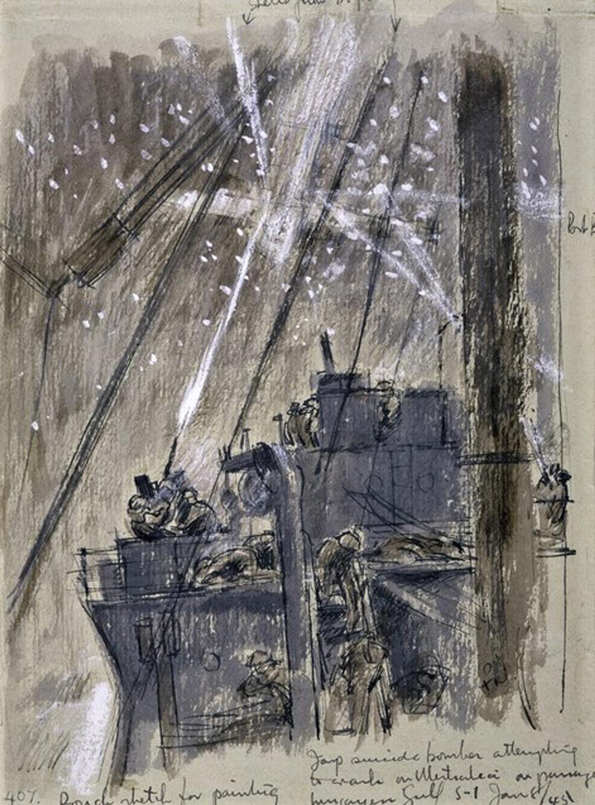 Japanese suicide bomber attempting to crash on HMAS Westralia by Frank Norton