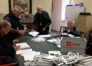 June mail out 2017, L to R: Fred Haynes, Walter Burroughs, Norm Rivett and David Blazey