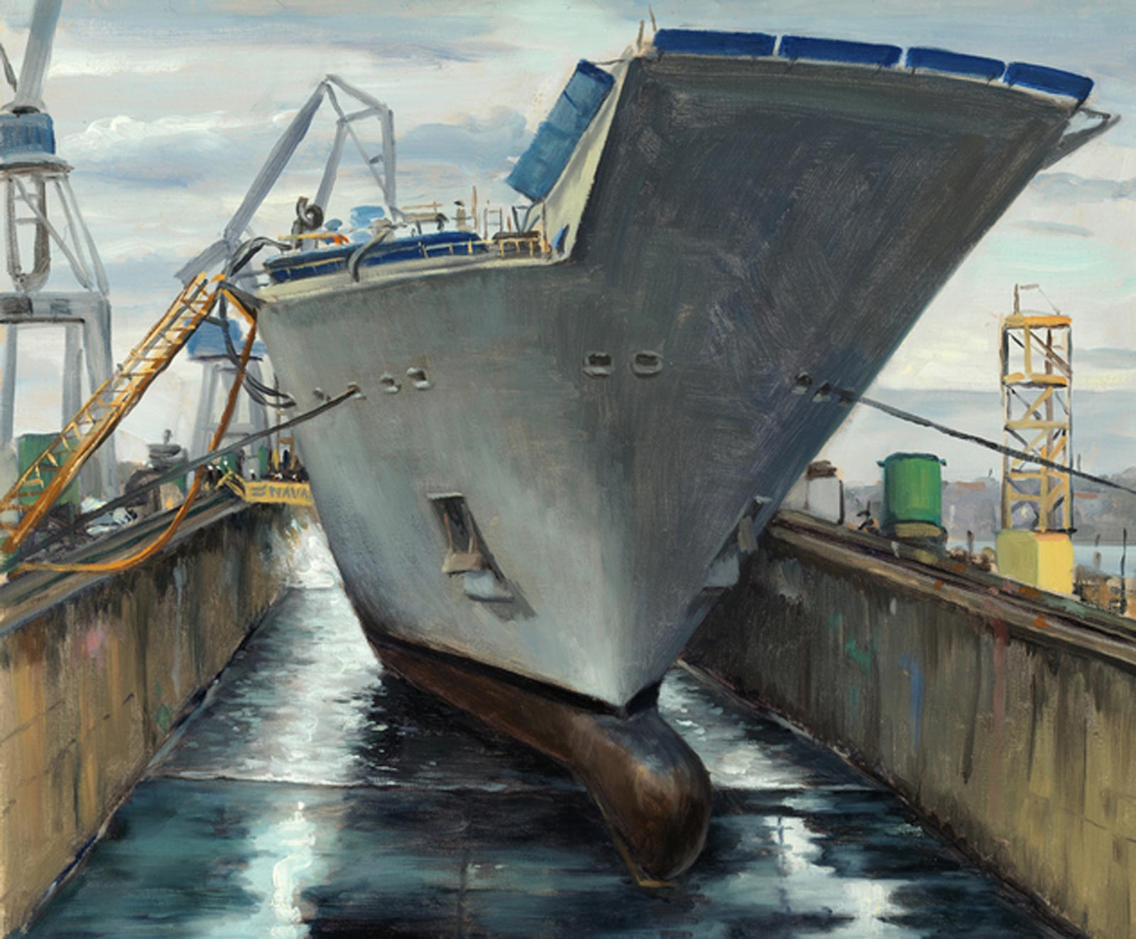 HMAS Canberra (LHD1) flooding the dock by Peter Churcher