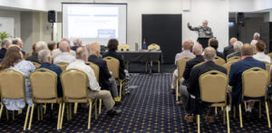 Commander Australian Fleet, Rear Admiral Christopher Smith, AM, CSM, RAN addresses guests during the Naval Historical Society website launch held at the Castlereagh Boutique Hotel, Sydney.