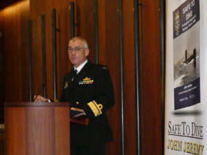 RADM Chris Smith AM CSM RAN at 'Safe to Dive' book launch at ANZAC Memorial, Sydney.