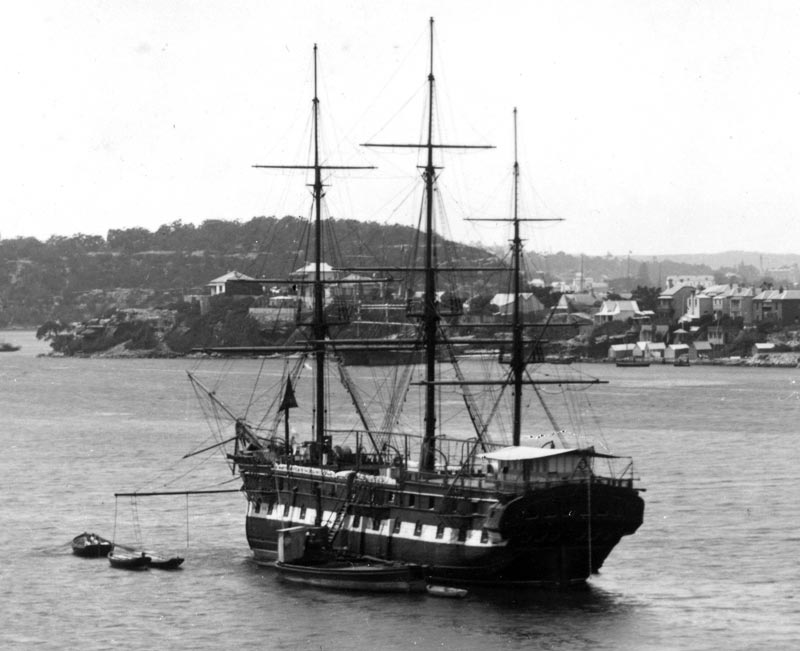 The school ship Vernon at her mooring off Cockatoo Island