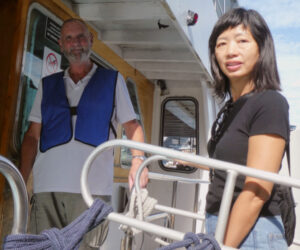 Scott Davidson welcoming guets onboard.