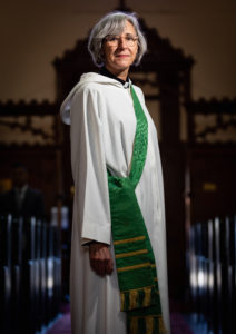 Royal Australian Navy Chaplain Catherine Wynn-Jones at St John's church for the Australian White Ensign replacement ceremony, Birchgrove, New South Wales .