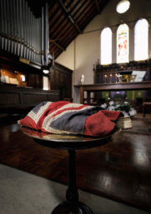 The original Australian White Ensign which has been laid up after 78 years on display at St John's church, Birchgrove, New South Wales.