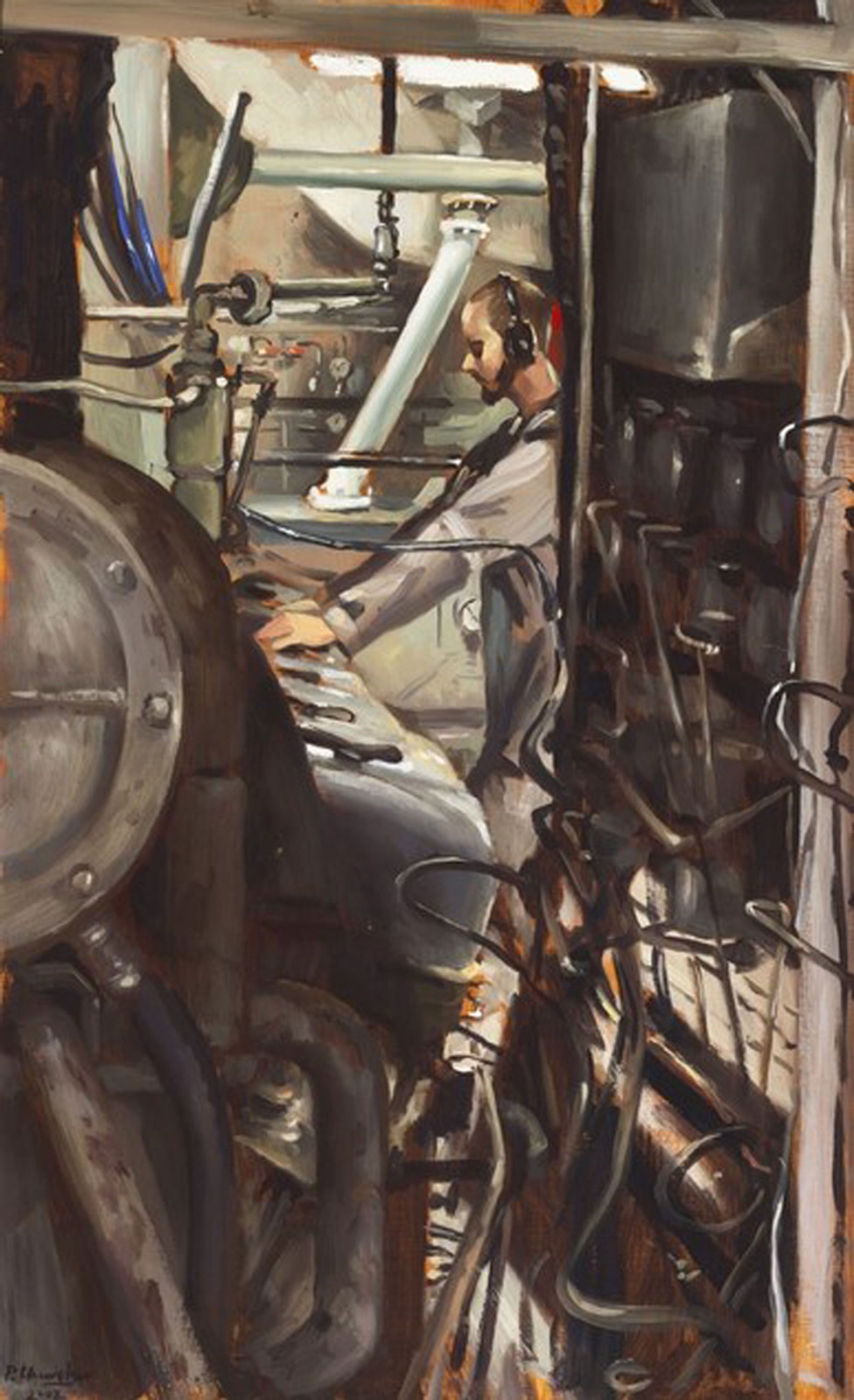 Stoker in engine room one, HMAS Kanimbla by Peter Churcher