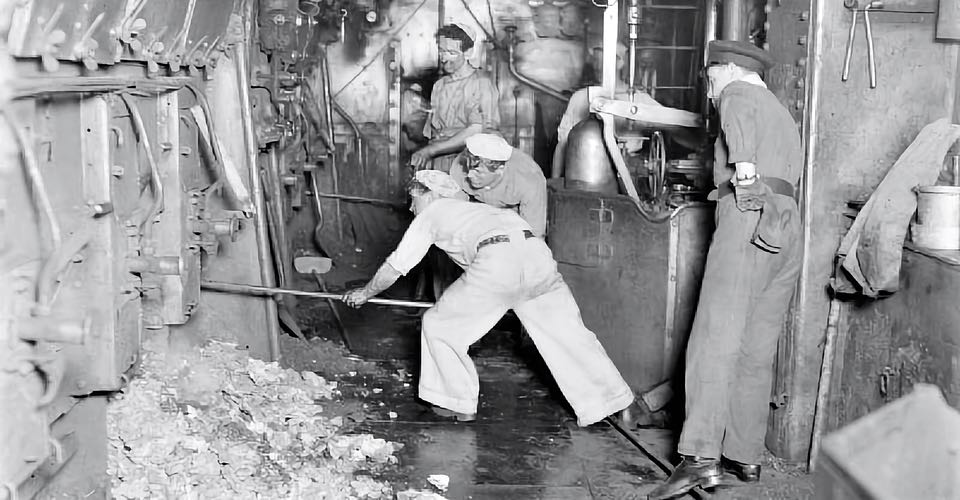 Stokers at work in the boiler room of HMAS Australia I
