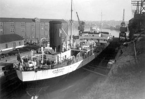 The tanker Vardaas under repair in the Sutherland Dock