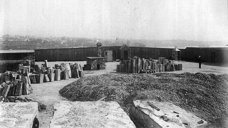 View of labour yard showing stone quarry and stone dressed