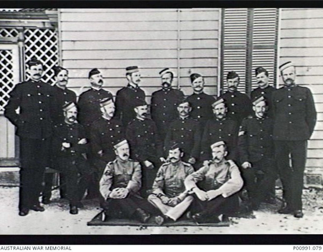1902. Group photograph of members of the Master Gunners Course at the South Head Commonwealth School of Gunnery held 1902-09 To 1902-10. (Donor Royal Australian Artillery Historical Society) Above left.